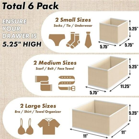 Set of 6 Drawer Organizers for Bras Underwear Socks Closet Storage Bins - Picture 3 of 7